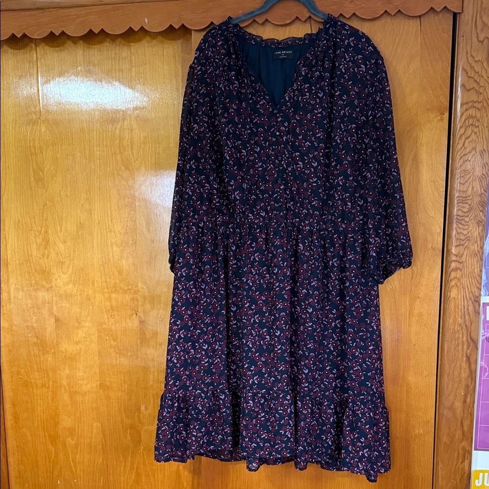 Lane Bryant Navy Floral Tiered Midi Dress